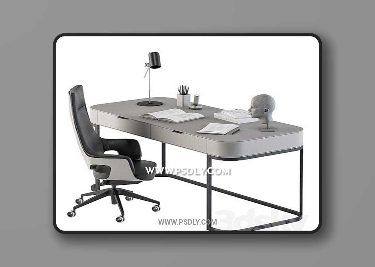 Gray and Black Writing Desk - Office Set 180 3D Model