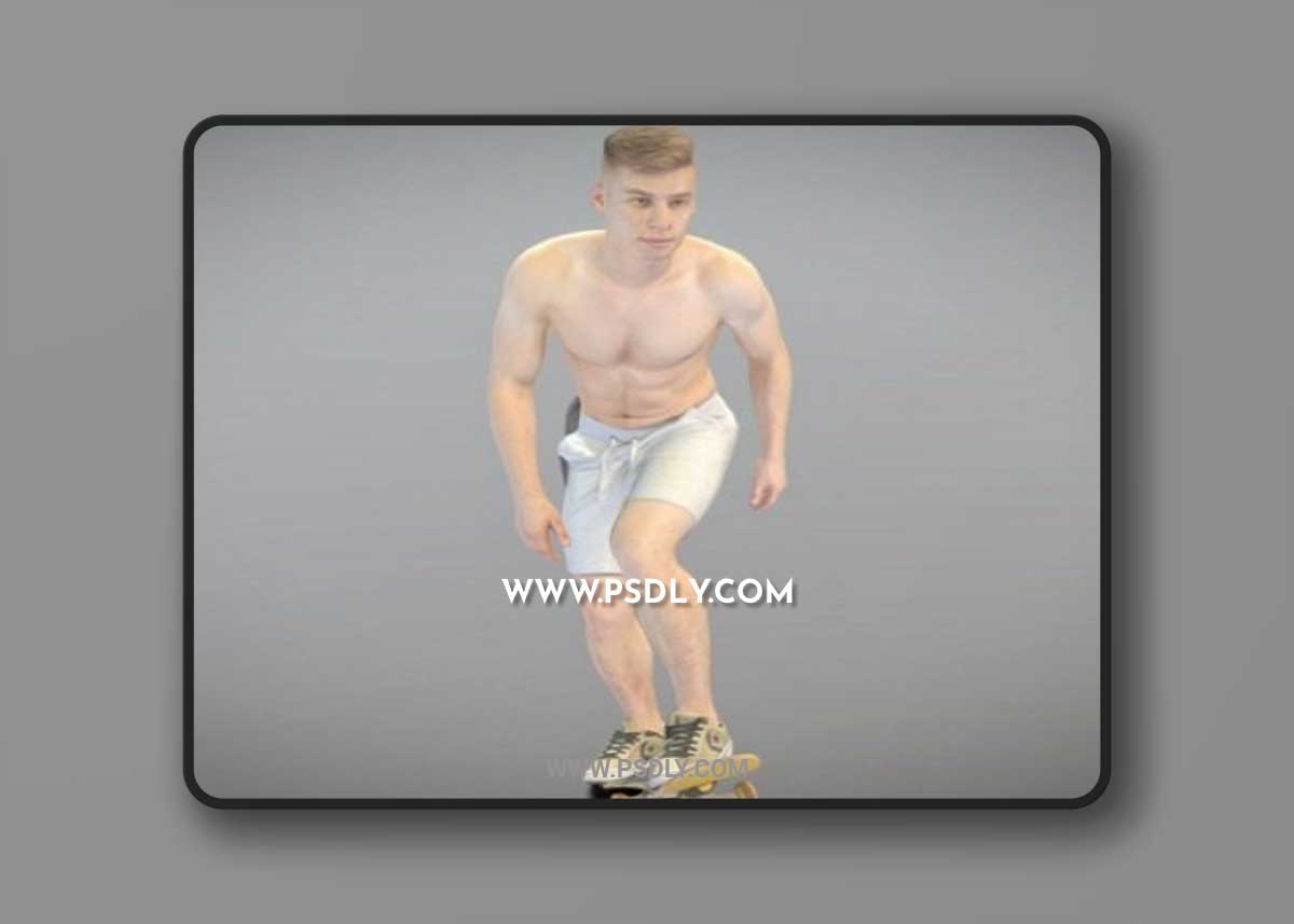 Shirtless man riding on a skateboard 3D Model
