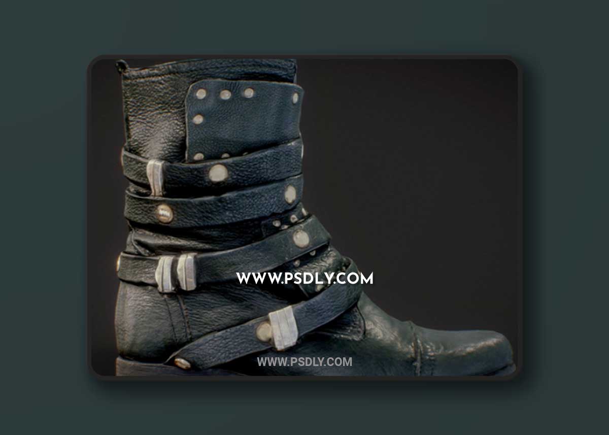 Boot Gothic Buckles Leather Footwear Women 3D Model