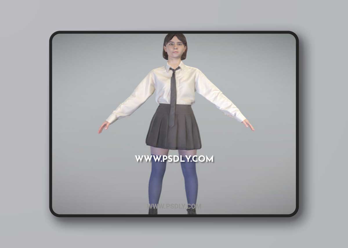 Girl in school uniform in A-pose 295 3D Model
