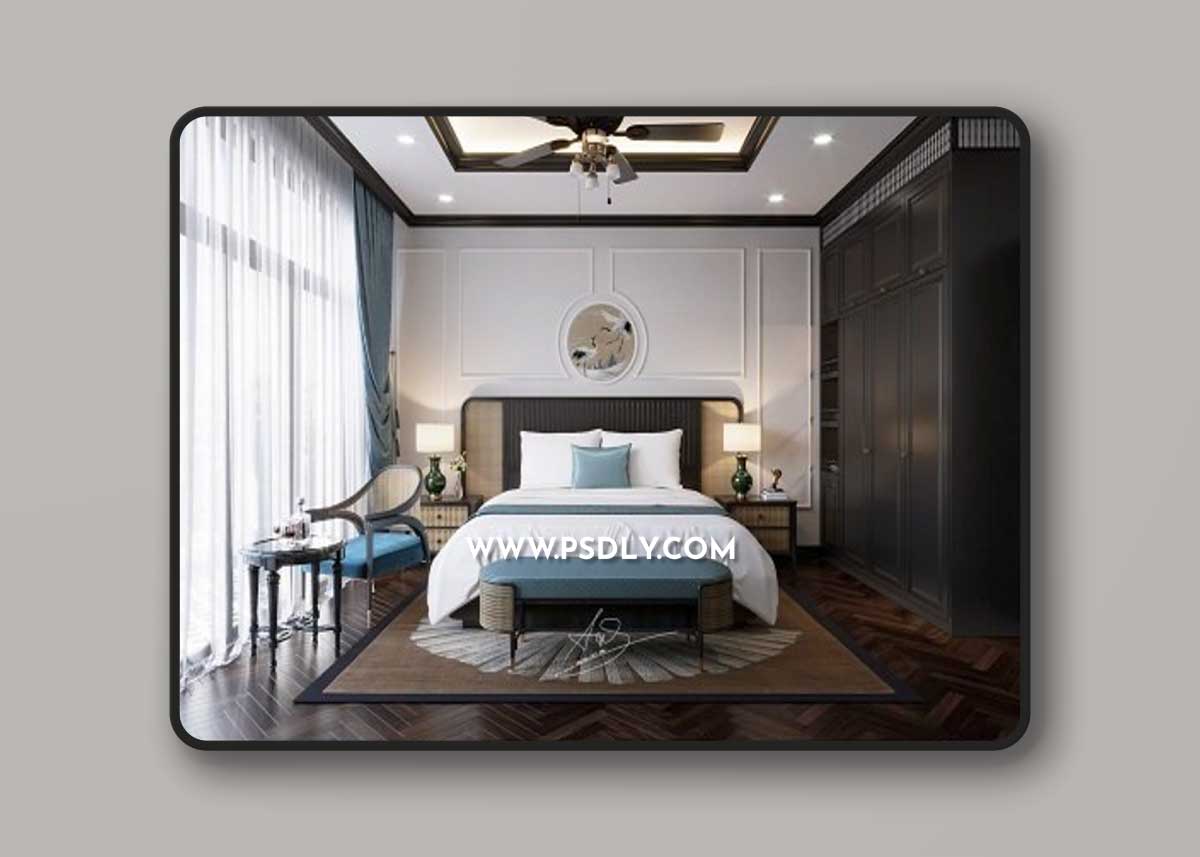 Indochine Bedroom Interior 3D Model