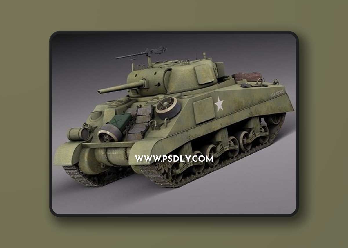 M4A2 Sherman Tank with equipment 3D Model