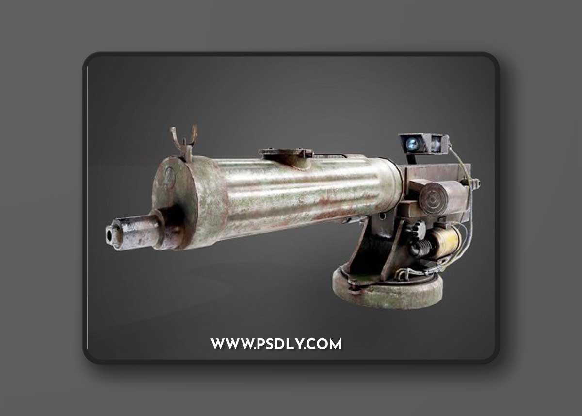 Machinegun post-apocalypse turret Maxim da1 rf1 Low-poly 3D model