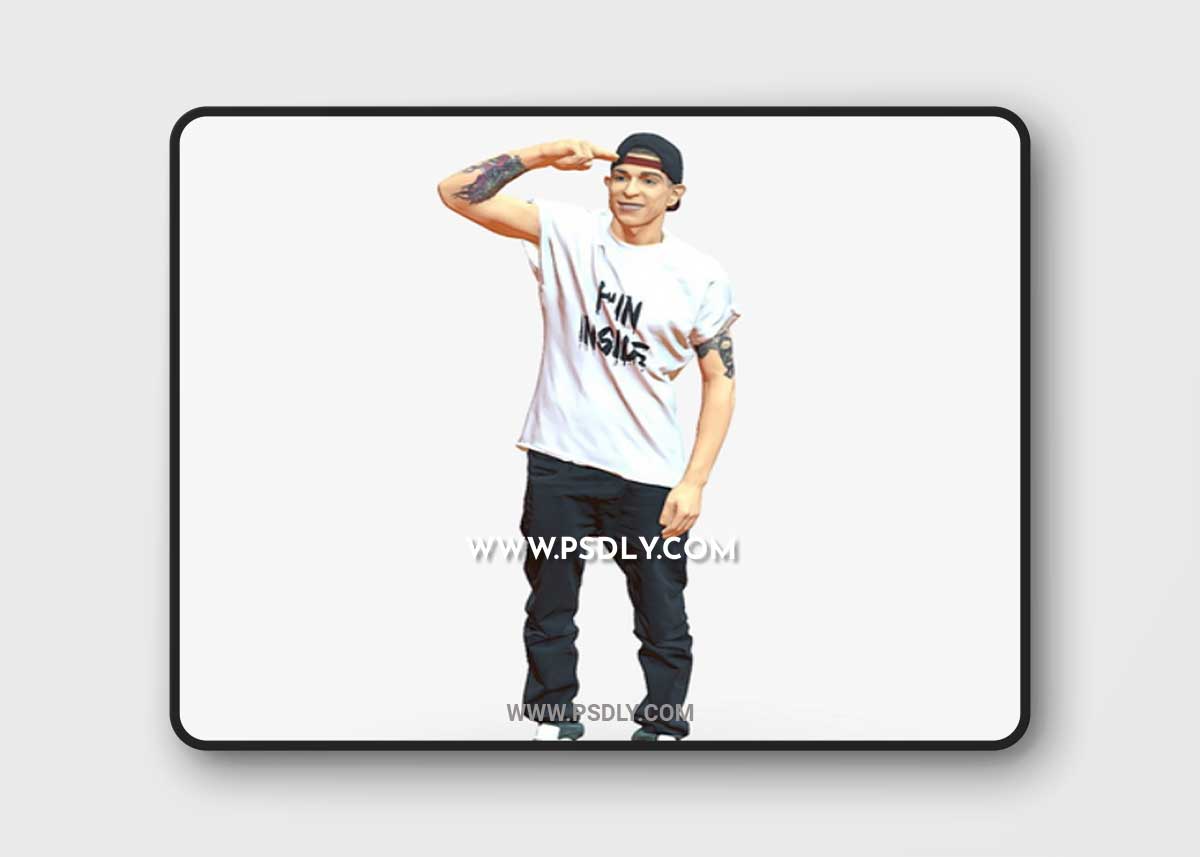 Man in a white t-shirt and cap 0216 3D Model