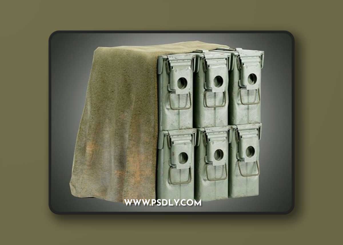 Millitary ammoboxes of ammunition covered with awning yk1 Low-poly 3D model