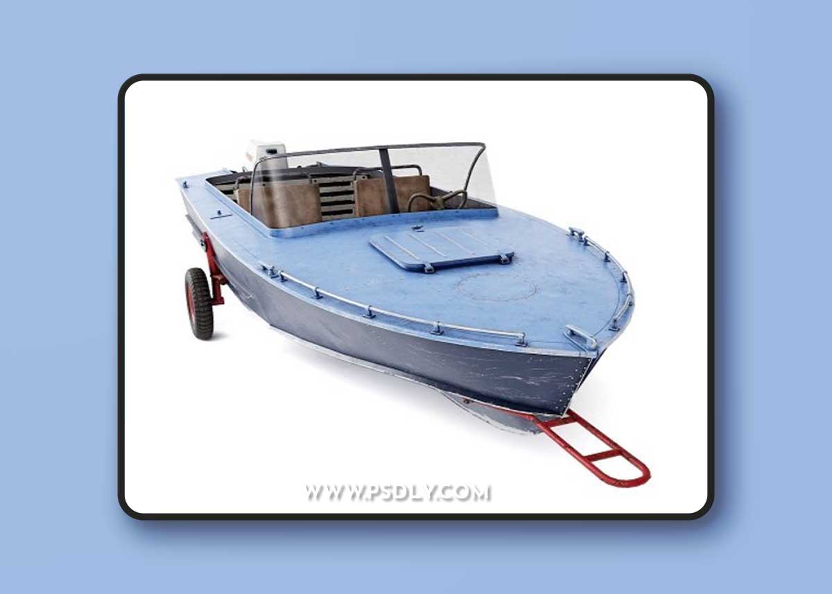 Old vintage worned power boat Progress - 2 iv7 Low-poly 3D model