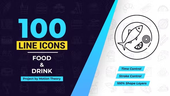 Videohive 100 Food & Drink Line Icons 40108193