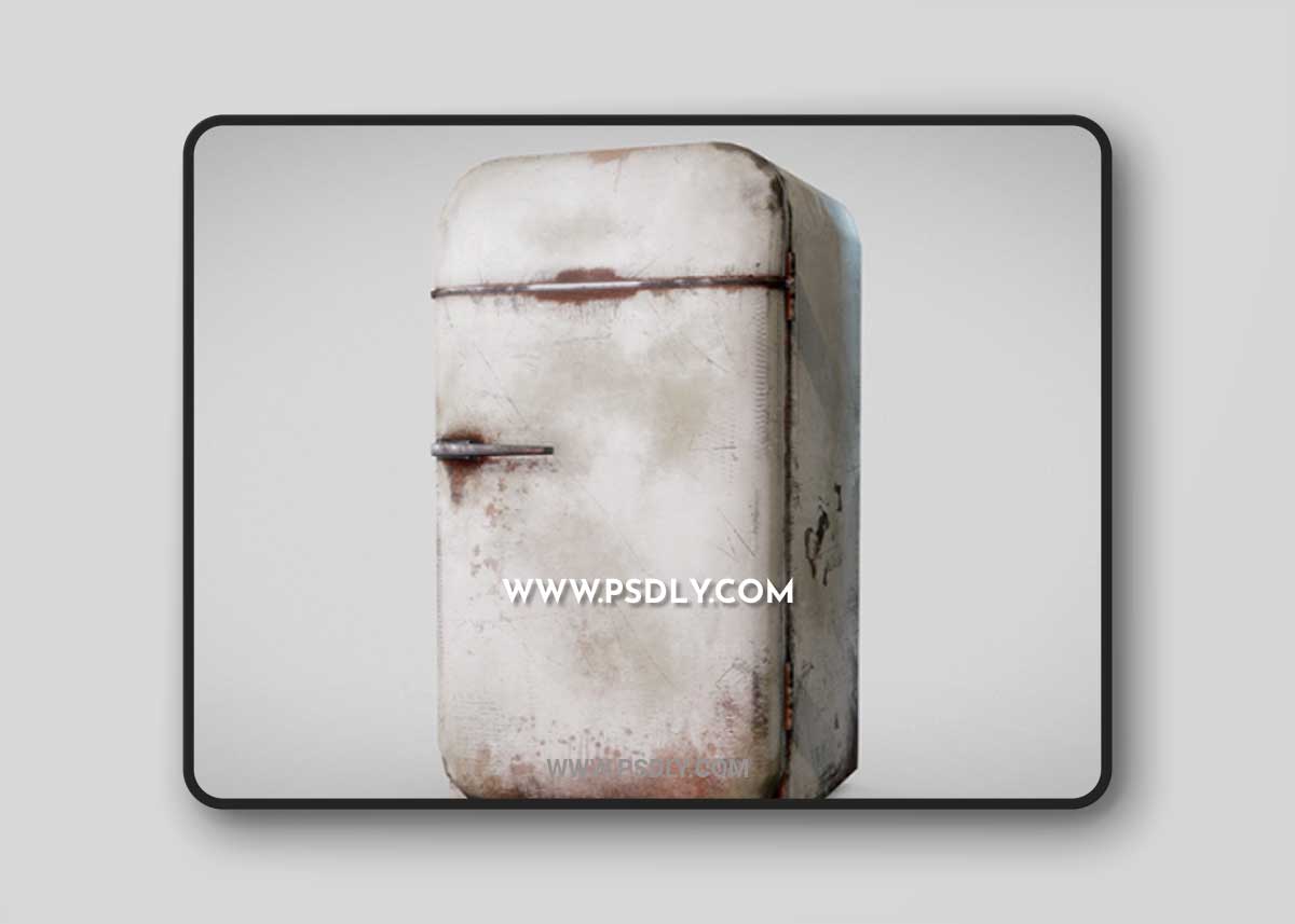 White vintage refrigerator old rusted fridge 3D Model