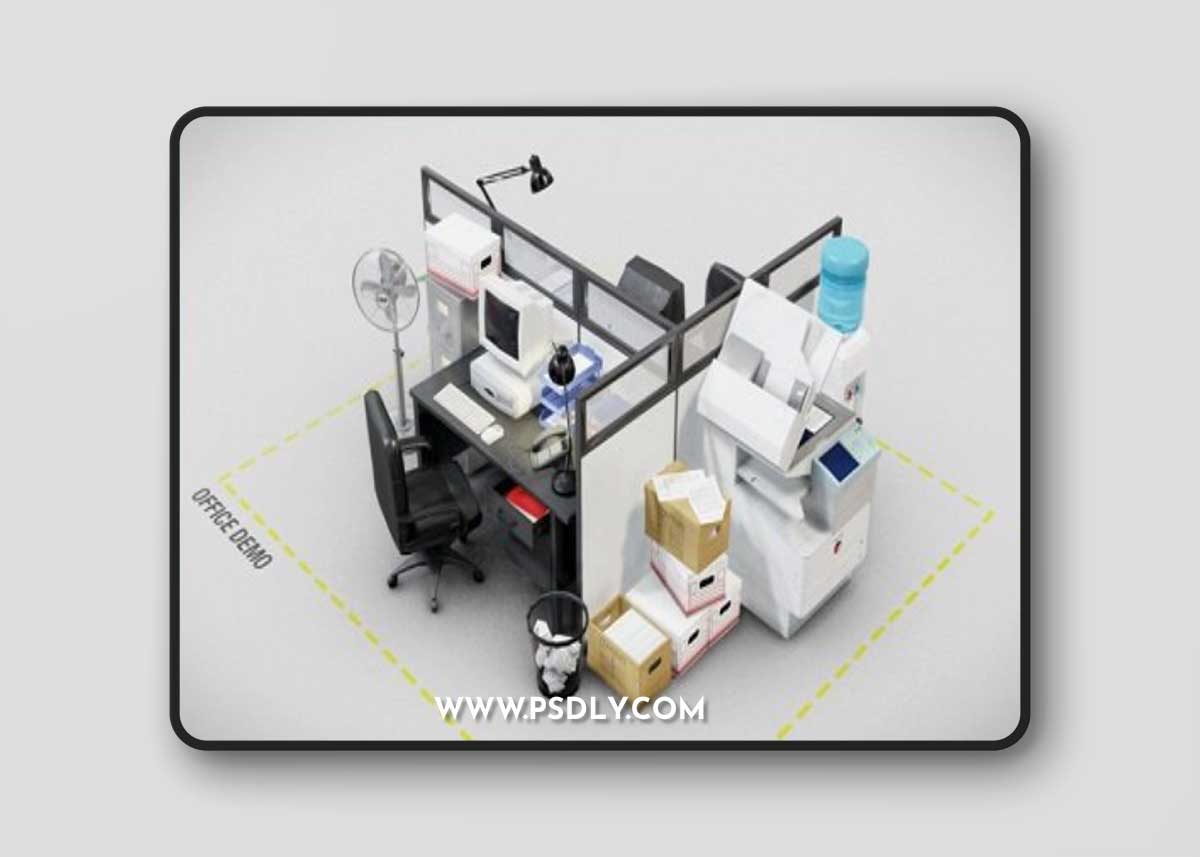 90's office low poly asset 3D Model