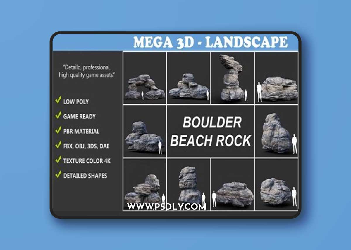 ArtStation - Low poly Gray Boulder Beach Rock Collection 210103