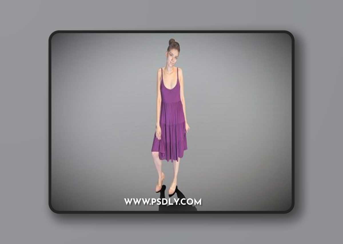 Beautiful young girl in a purple dress 151 3D Model