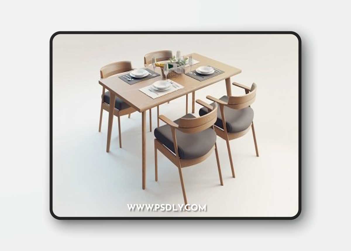 CGTrader - Wooden Dining Table and Chairs Set 3D model- Store pack