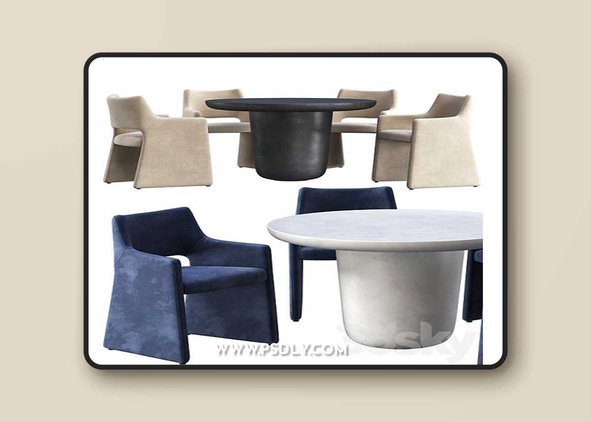 Dining table CB2 Lola and chair CB2 Foley Faux Mohair Navy