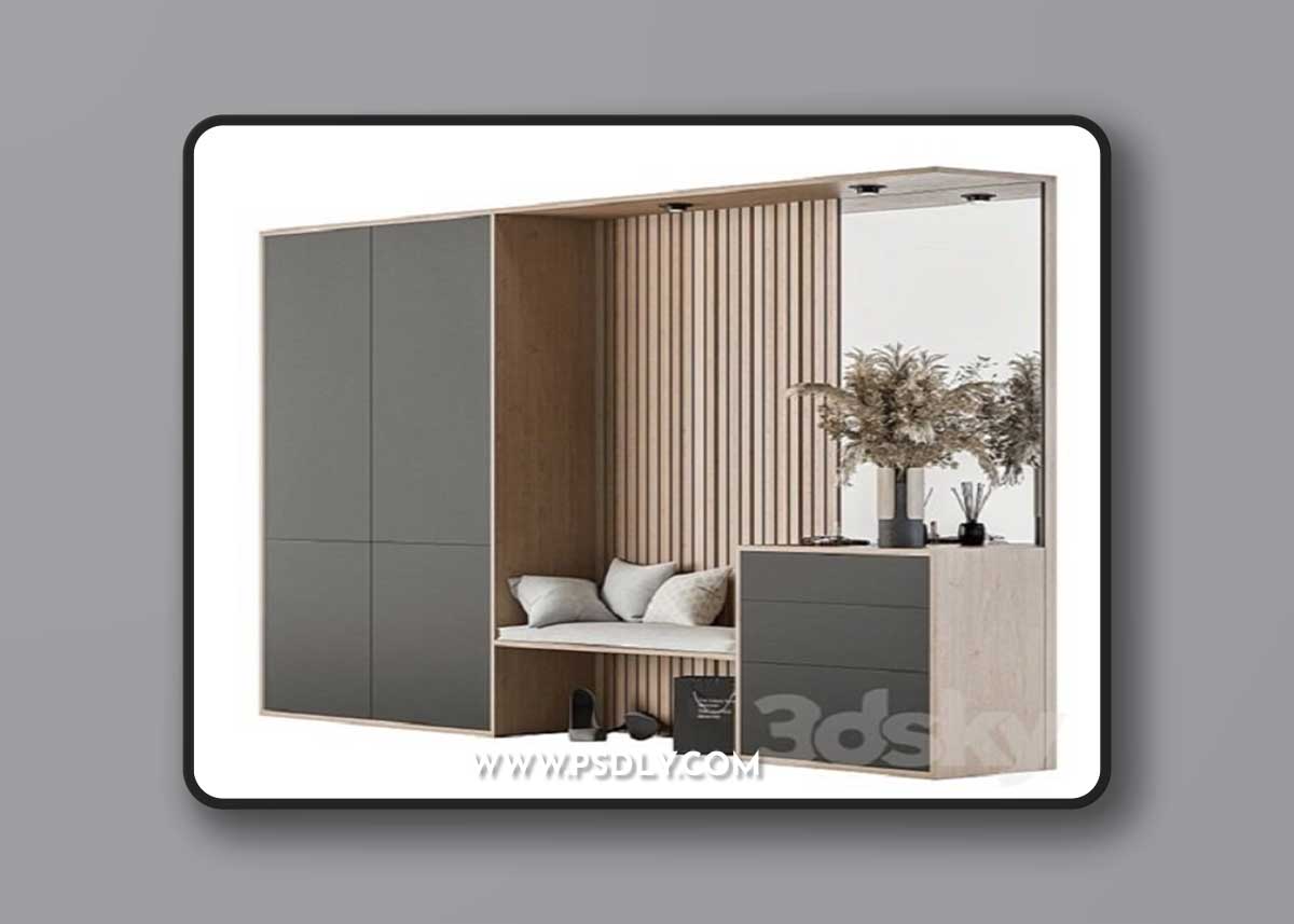 Hallway 11- Wood and Black Set 3D Model