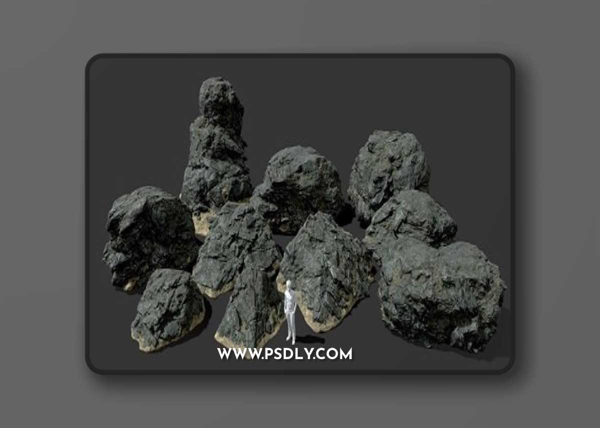 Low poly Black Beach Rock Collection 210210