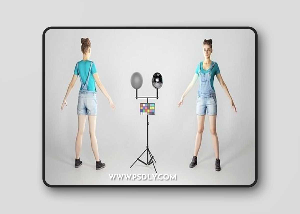 Pretty girl in denim in A-pose 191 3D Model