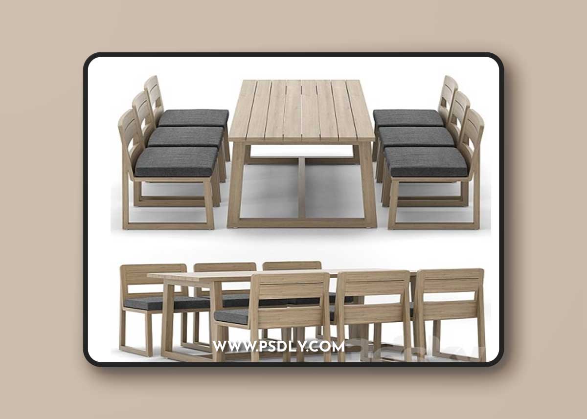 RH Outdoor Sebastian rectangular table chair 3D Model