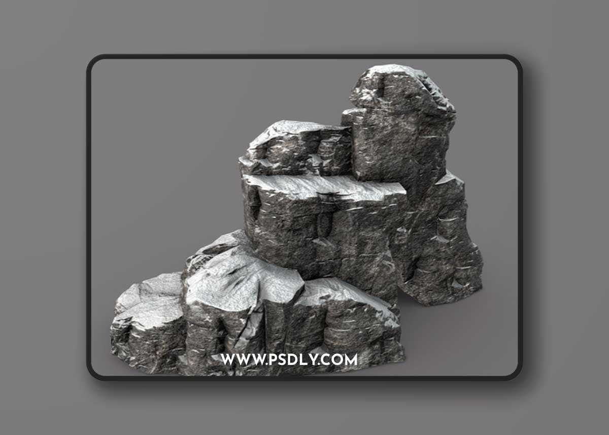Snowy Cliff Rock 001 3D Model