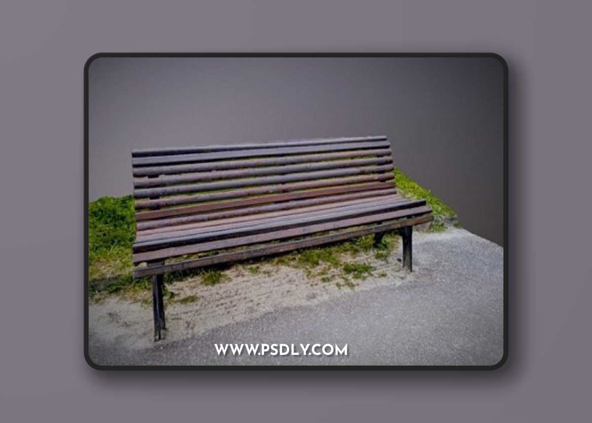 Street bench with sand and grass photogrammetry 3D Model