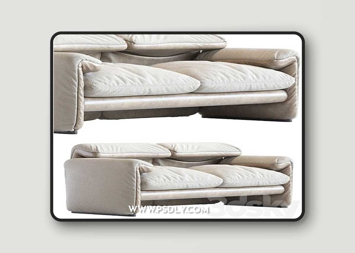 White Sheepskin Maralunga Sofa by Vico Magistretti for Cassina, Italy