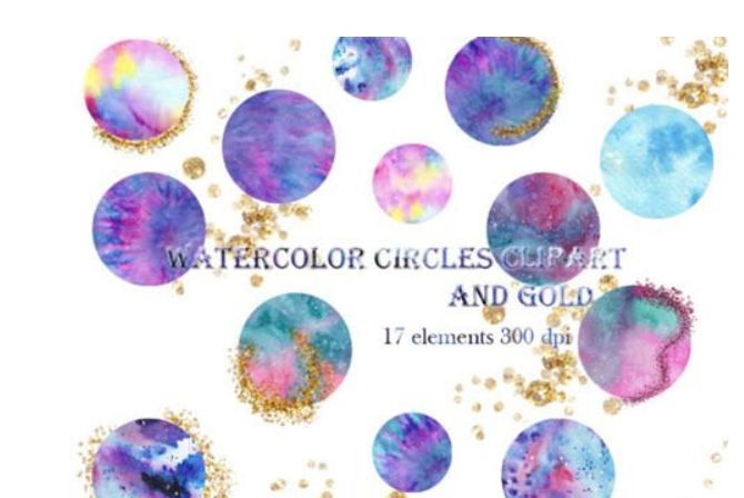 Watercolor Circles Clipart & Decorative Golden PNG Graphics 3 image 420
