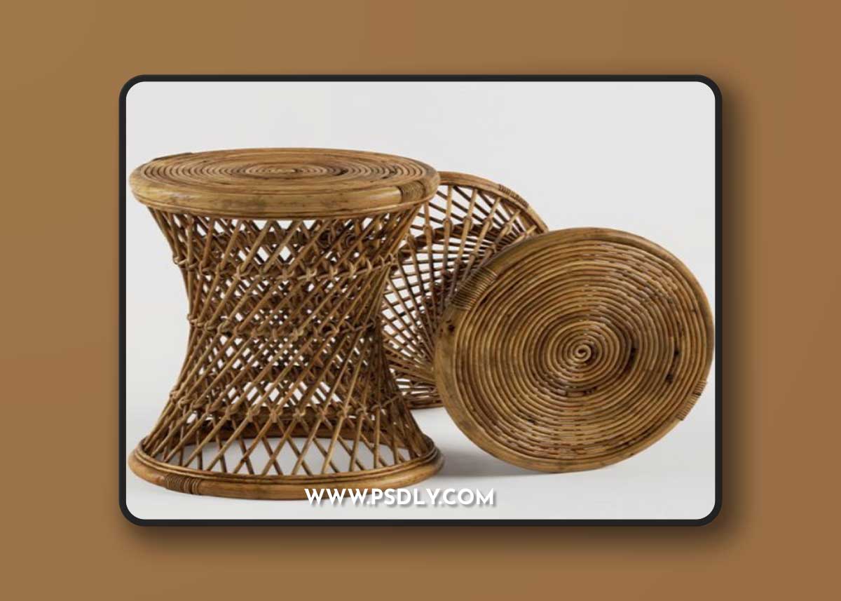 Calero Rattan Round Stool TAN 3D Model