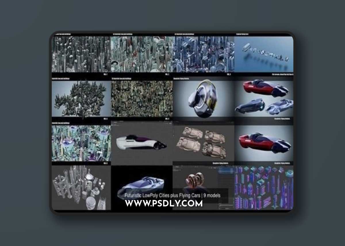 Futuristic LowPoly Cities with Flying Cars 3D Model Collection
