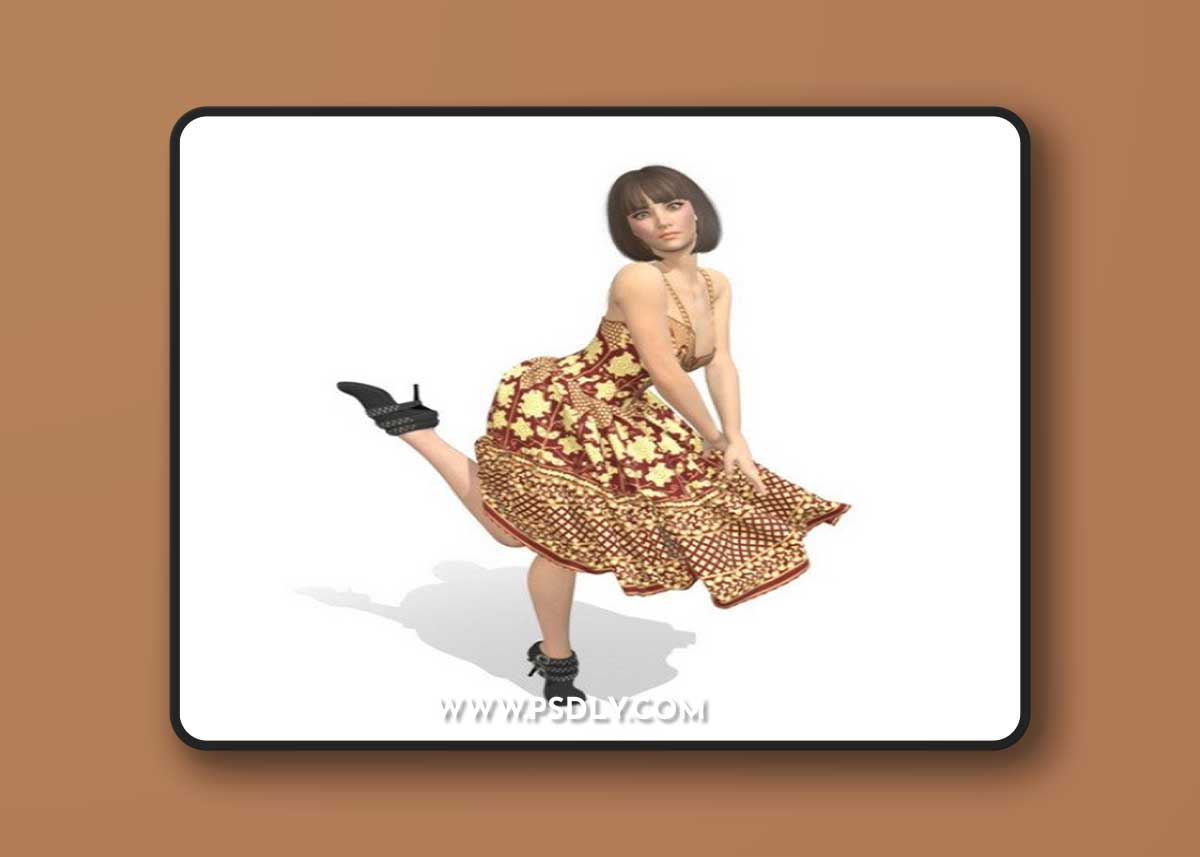 HD Fashion Model Flirty Pose Corset Dress 3D Model