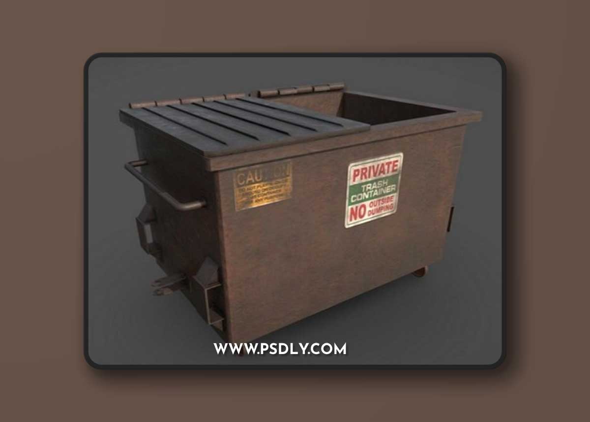 Large Metal Industrial Garbage Bin 3D Model