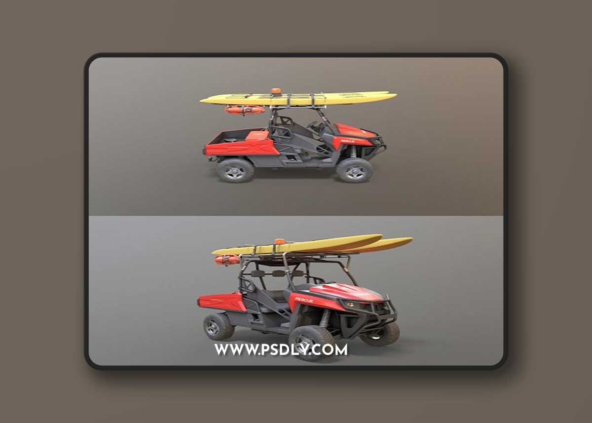 Lifeguard Vehicle WIth Buoys And Boards Low-poly 3D model
