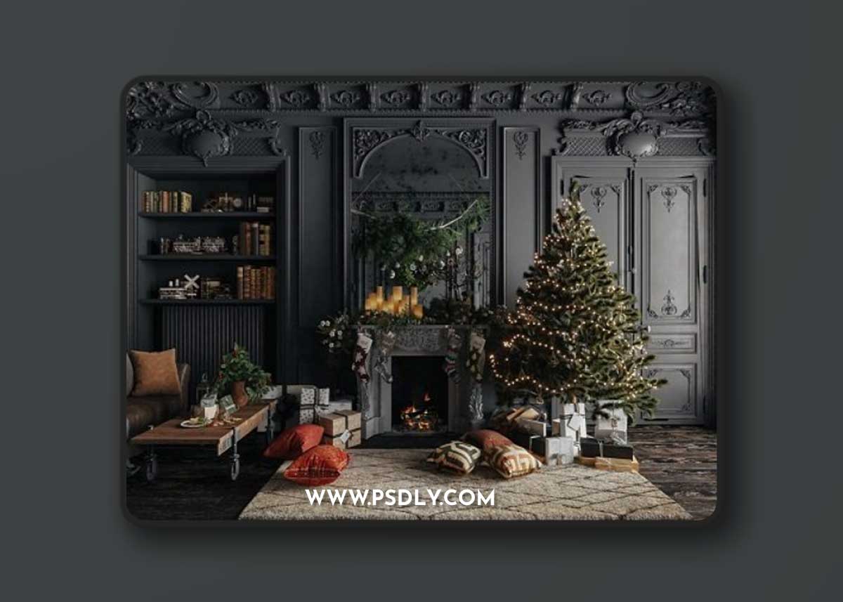 Living room with Christmas decoration Interior Scene