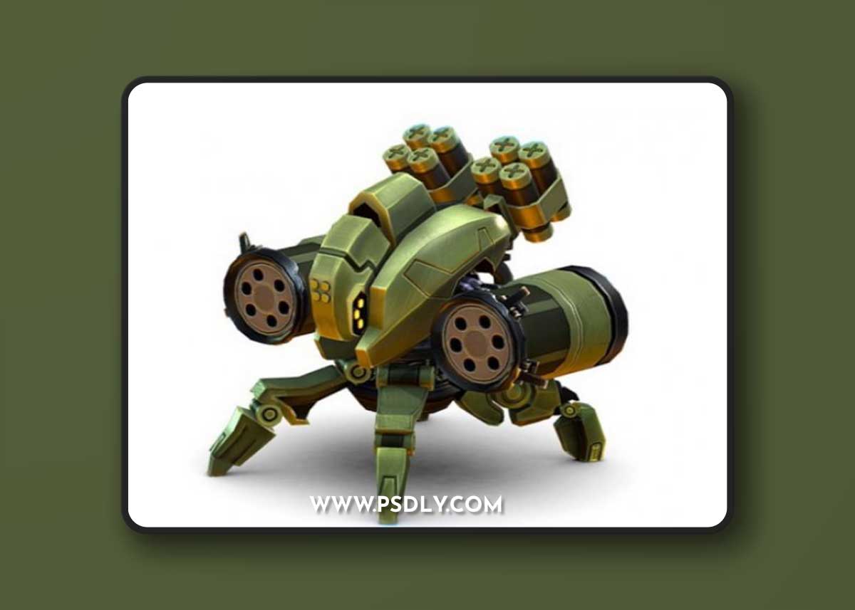 Robot Machine Gunner Gun 3D Model