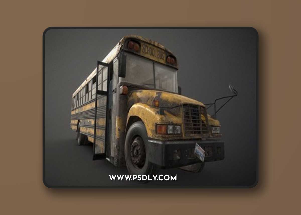 Abandoned School Bus - Low Poly
