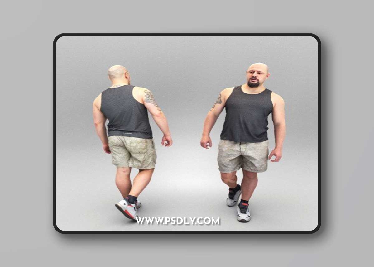 Bald athletic man walking 376 Low-poly 3D model