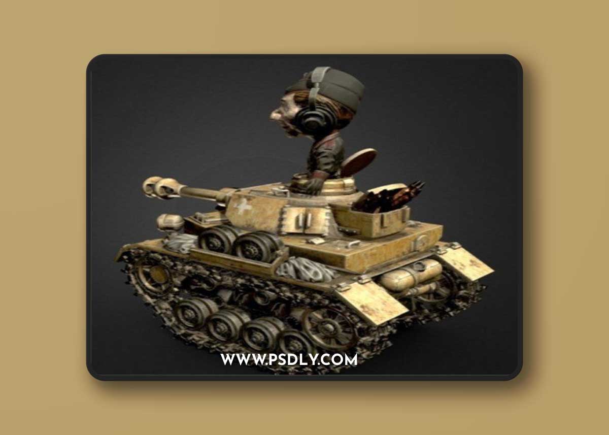 Cartoon WW2 Tank and Tank commander