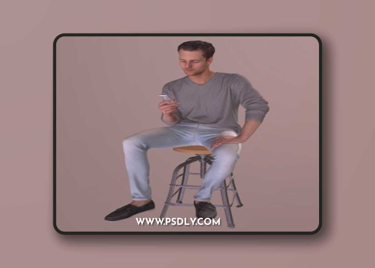 Casual Sitting Man Virtue Texting Phone