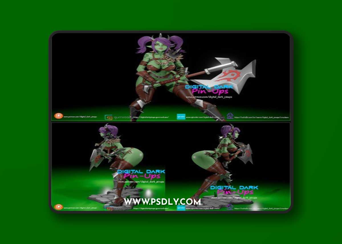 Digital Dark Pin-Ups - Orc Girl World of Warcraft – 3D Print