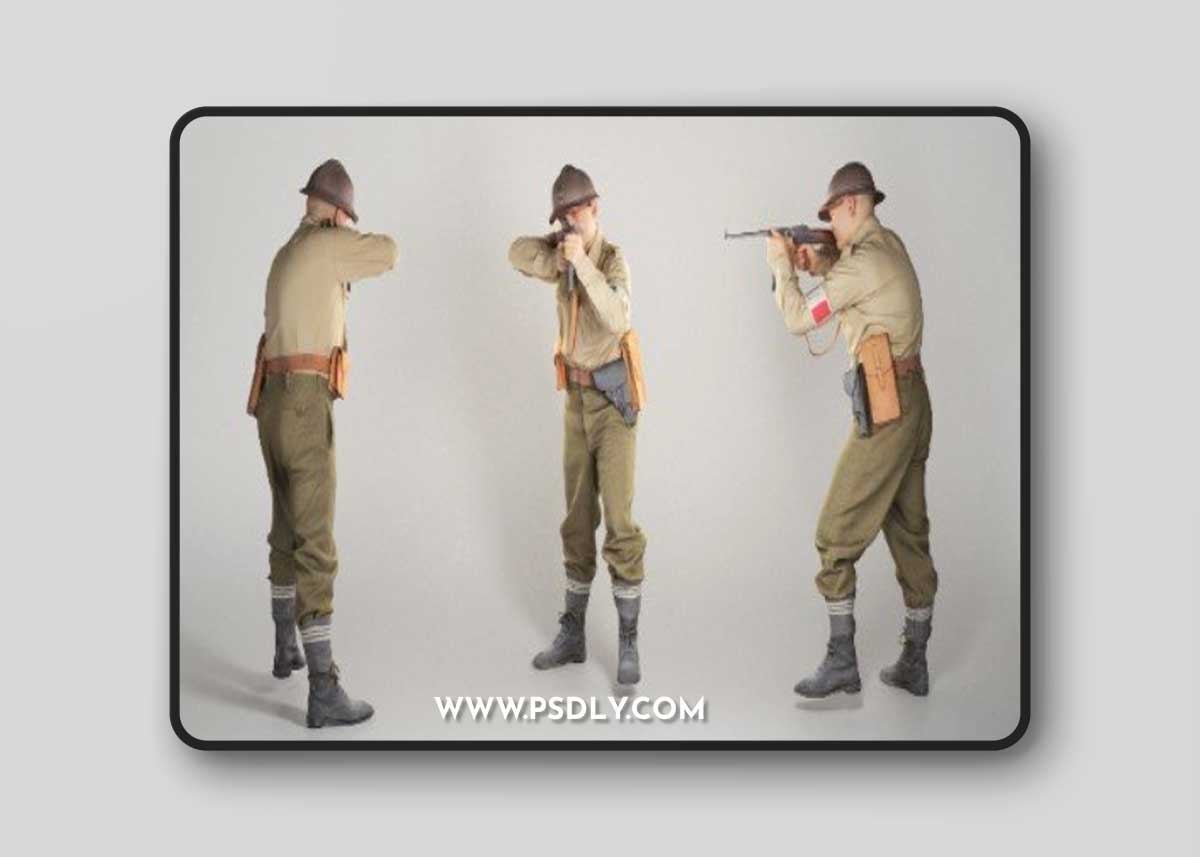 French partisan with gun 269 VR AR low-poly 3d model