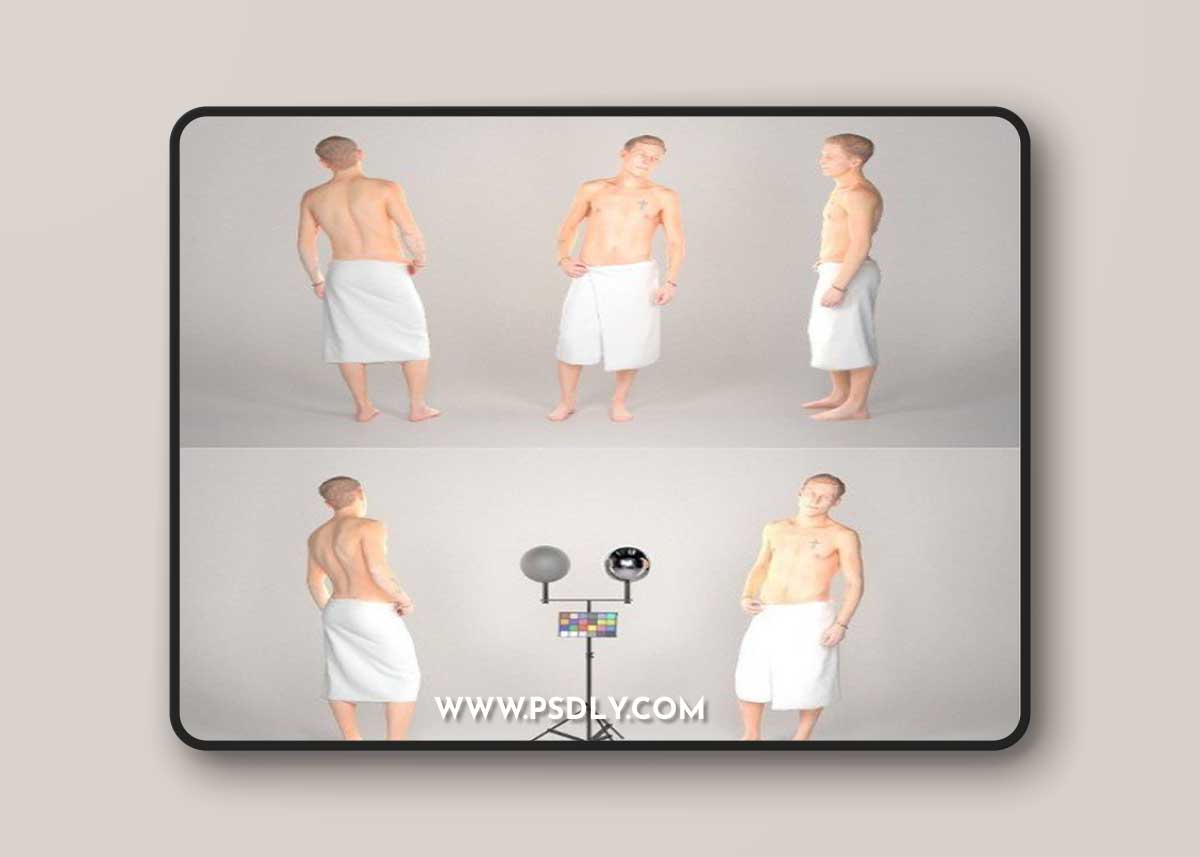 Handsome man wrapped in white towel 25 Low-poly 3D model