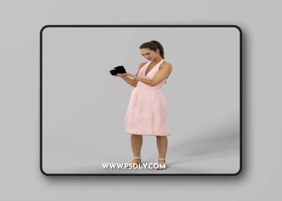 Mirage Casual Woman In A Summer Dress Standing With A Camera Low-poly 3D model