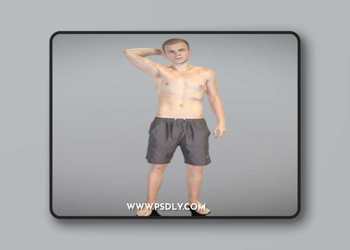 Muscly young man in black shorts 116 3d model