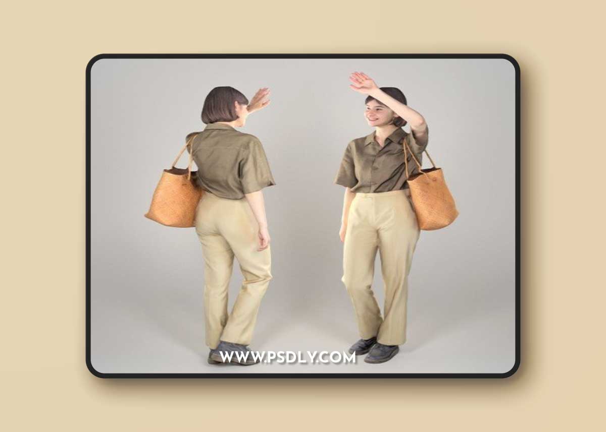 Pretty girl in brown shirt and beige pant 203 3d model