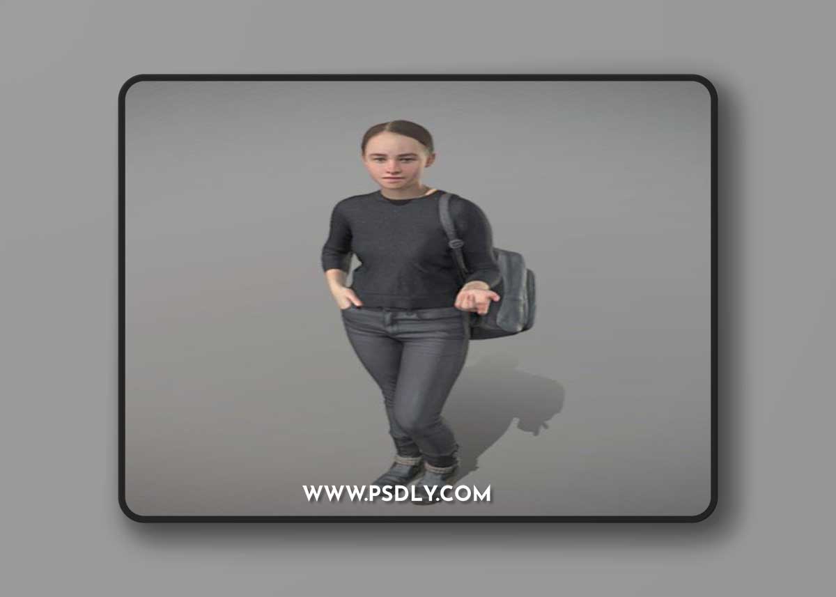 Woman dressed in black with a backpack 100