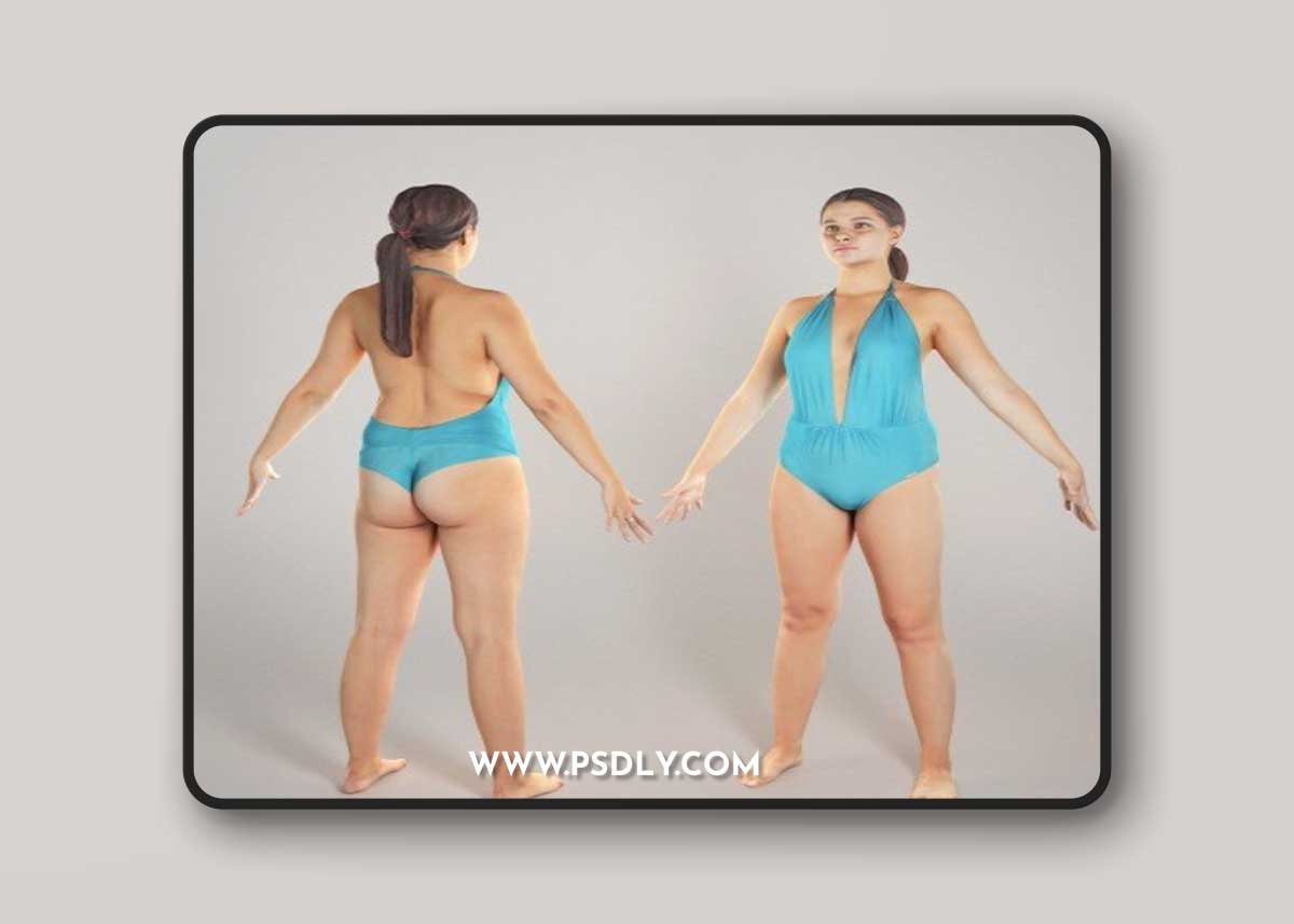 Woman in a blue one-piece plus size swimsuit model 201 3D model