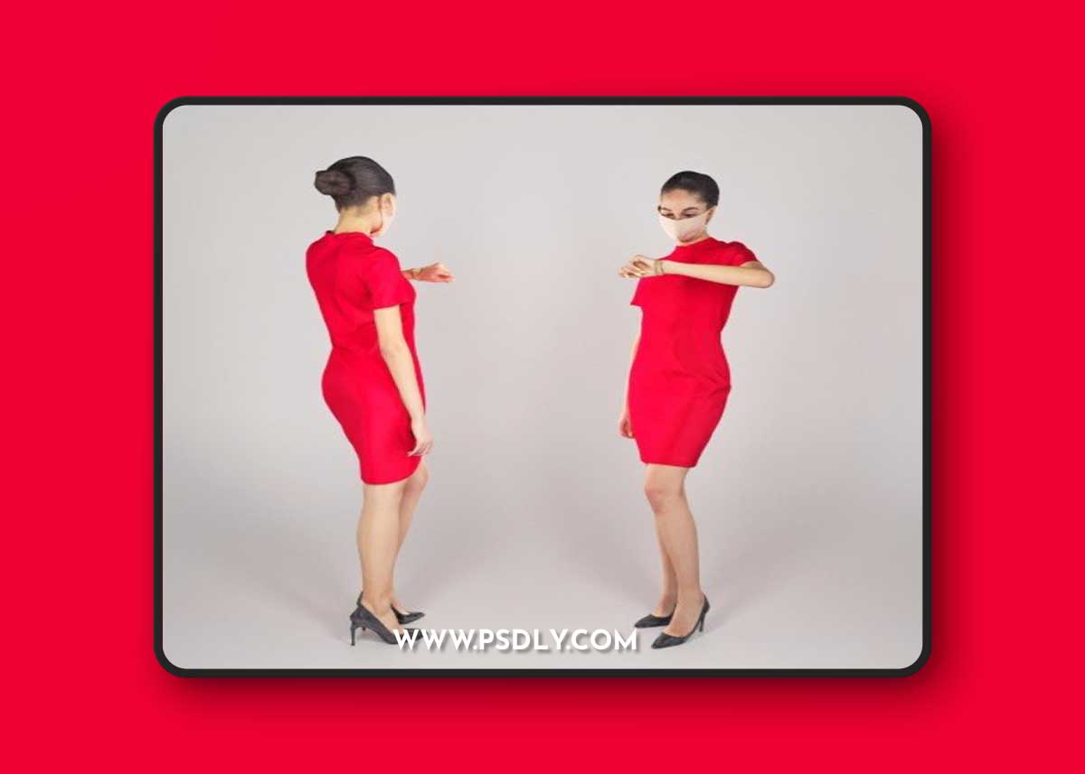 Young girl in a red dress and beige face mask 205 VR / AR / low-poly 3d model