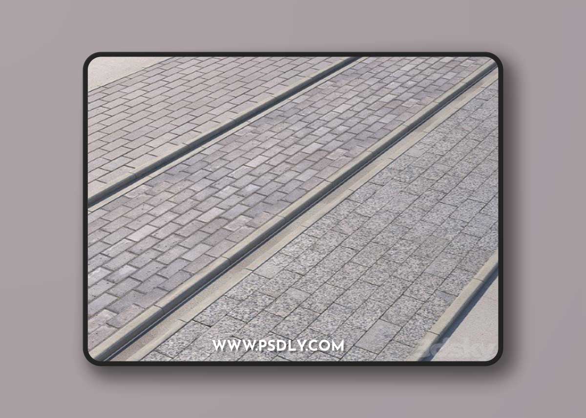 3 variants of pavement with road set 4 Vray