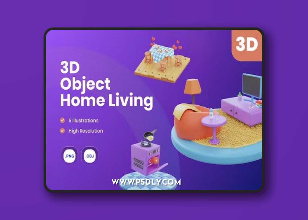 3D Home Living Objects Illustration