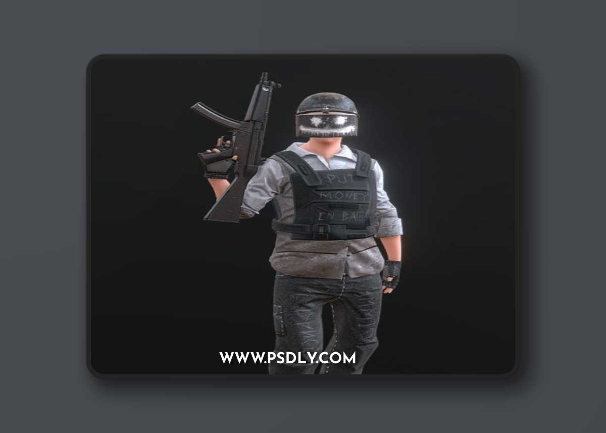 Bank Robber With Riot Helmet 3D Model