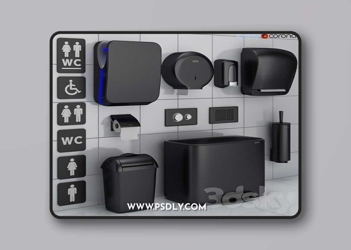 Bathroom accessories set 72 black (Jofel, Brabantia, Satino Black, BXG, Katrin, Viega)