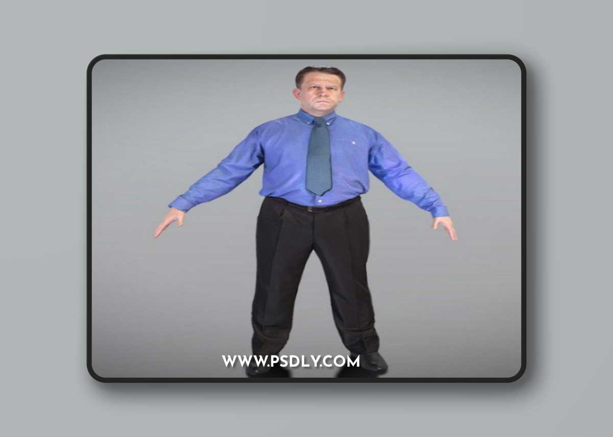 Businessman in blue shirt and tie in A-pose 387 3D Model